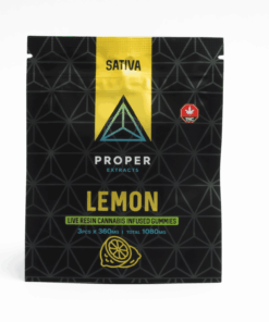 Proper Extracts Lemon Sativa Gummies deliver uplifting energy with a refreshing citrus twist. Each pack contains 3 gummies at 360mg each, totaling 1080mg THC, infused with premium live resin for full-spectrum benefits.