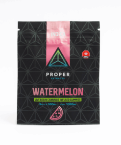 Cool off with the refreshing sweetness of Proper Extracts Watermelon Indica Gummies-a potent edible infused with live resin and natural fruit flavor. Each pack contains 3 gummies at 360mg THC each, crafted for powerful, full-spectrum effects.