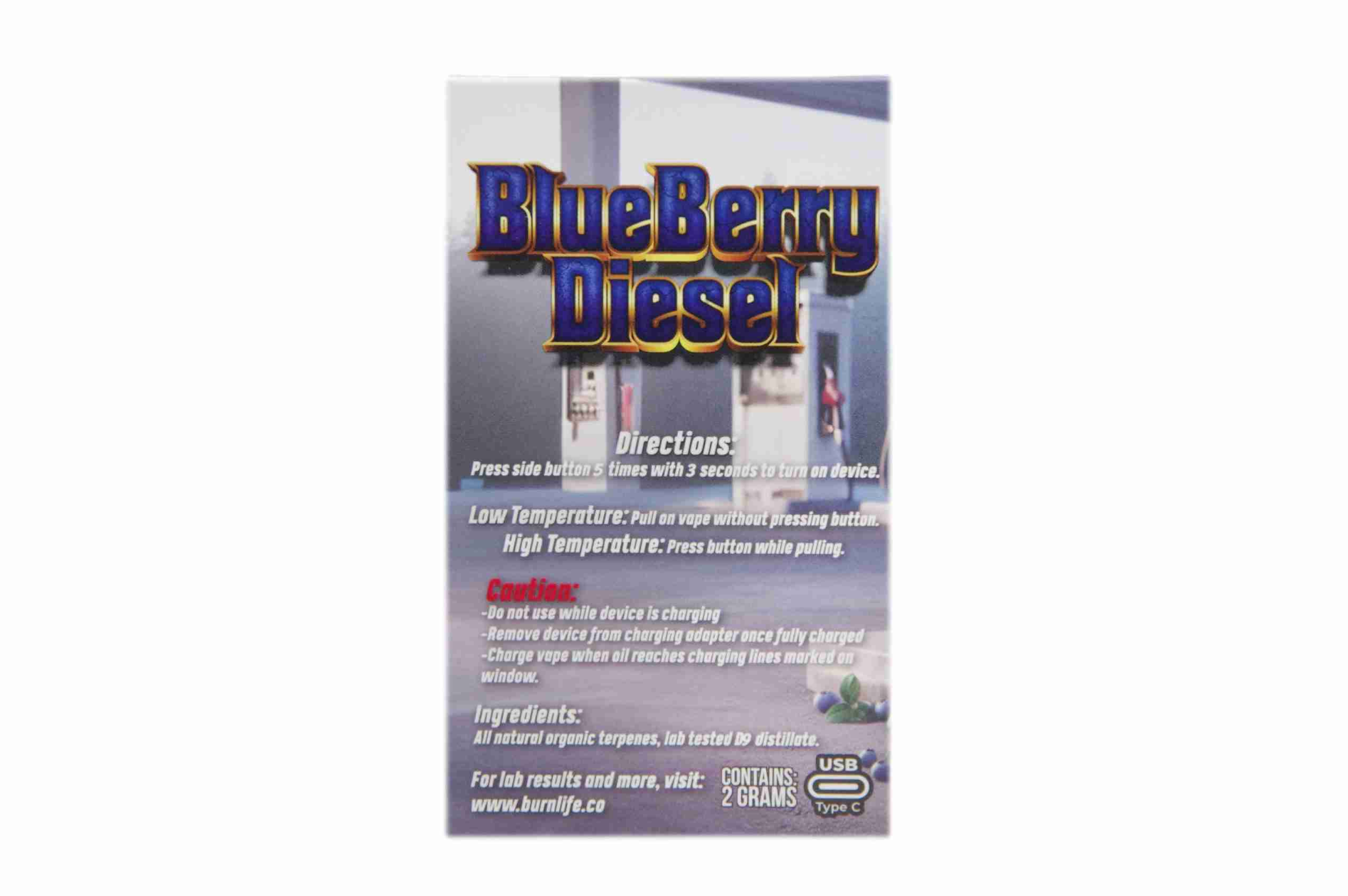 Burn Disposable Vape (2g) - Blueberry Diesel (Hybrid) - Image 2